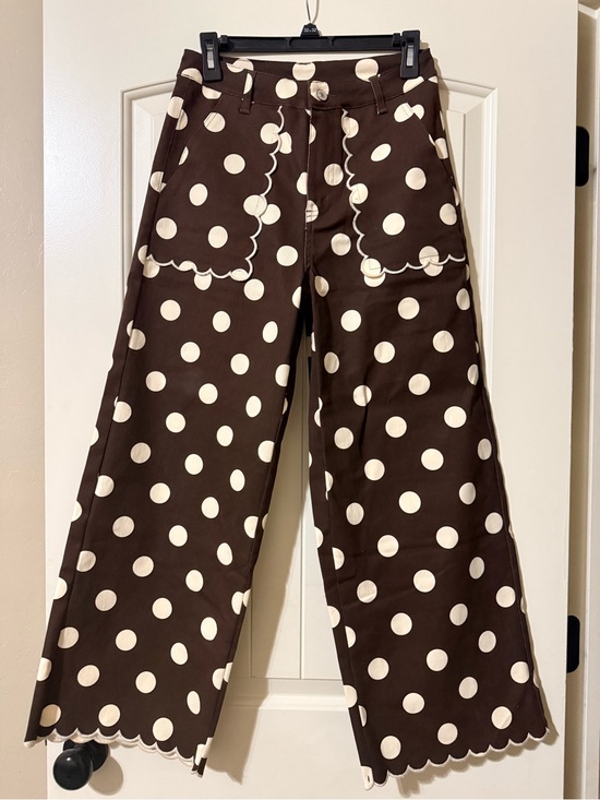 entro Pants - ENTRO Polka Dot Brown & Cream Scalloped Hem Pants